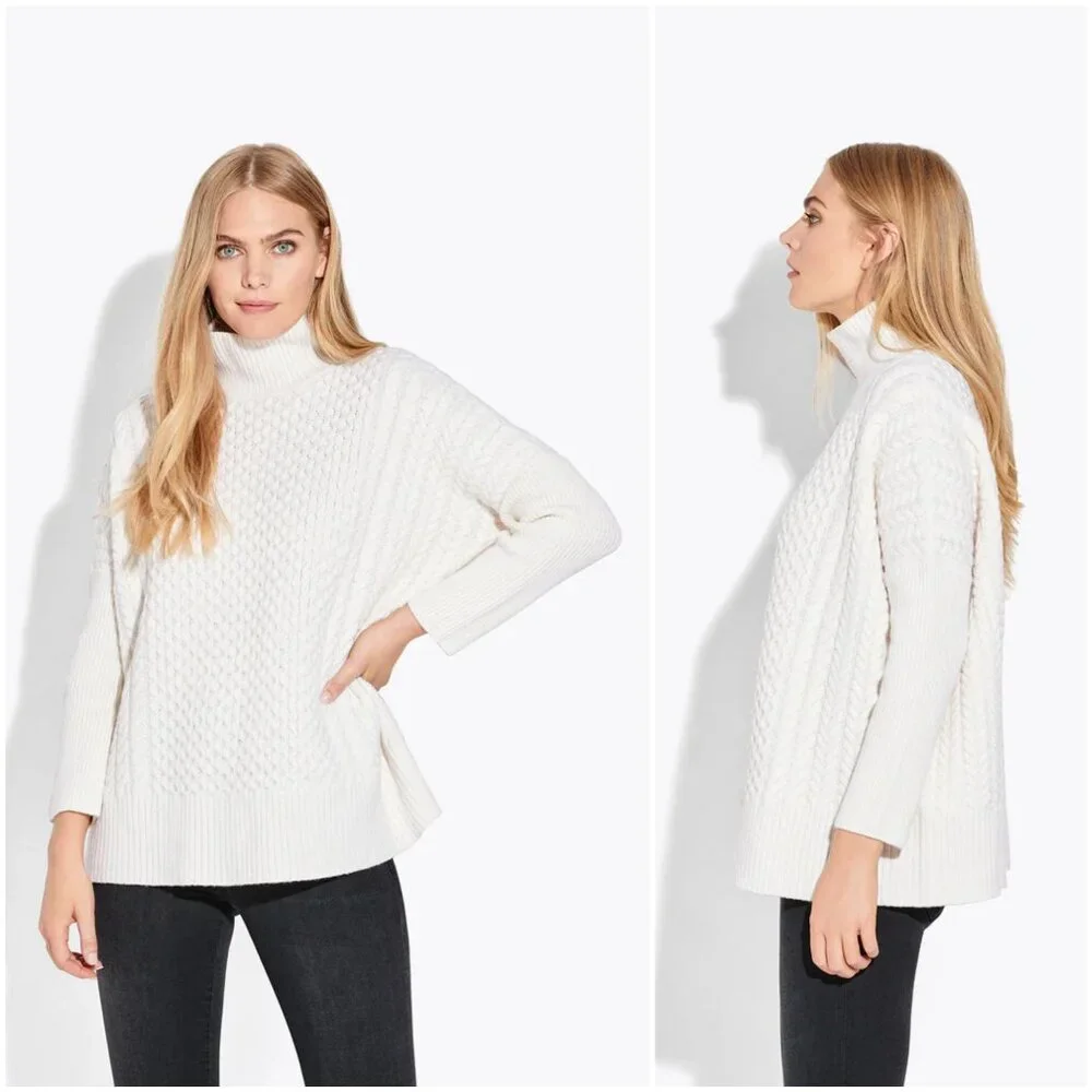 Ayr Le Square oversized Merino Wool sweater ivory snow size S small cable knit - Picture 5 of 12